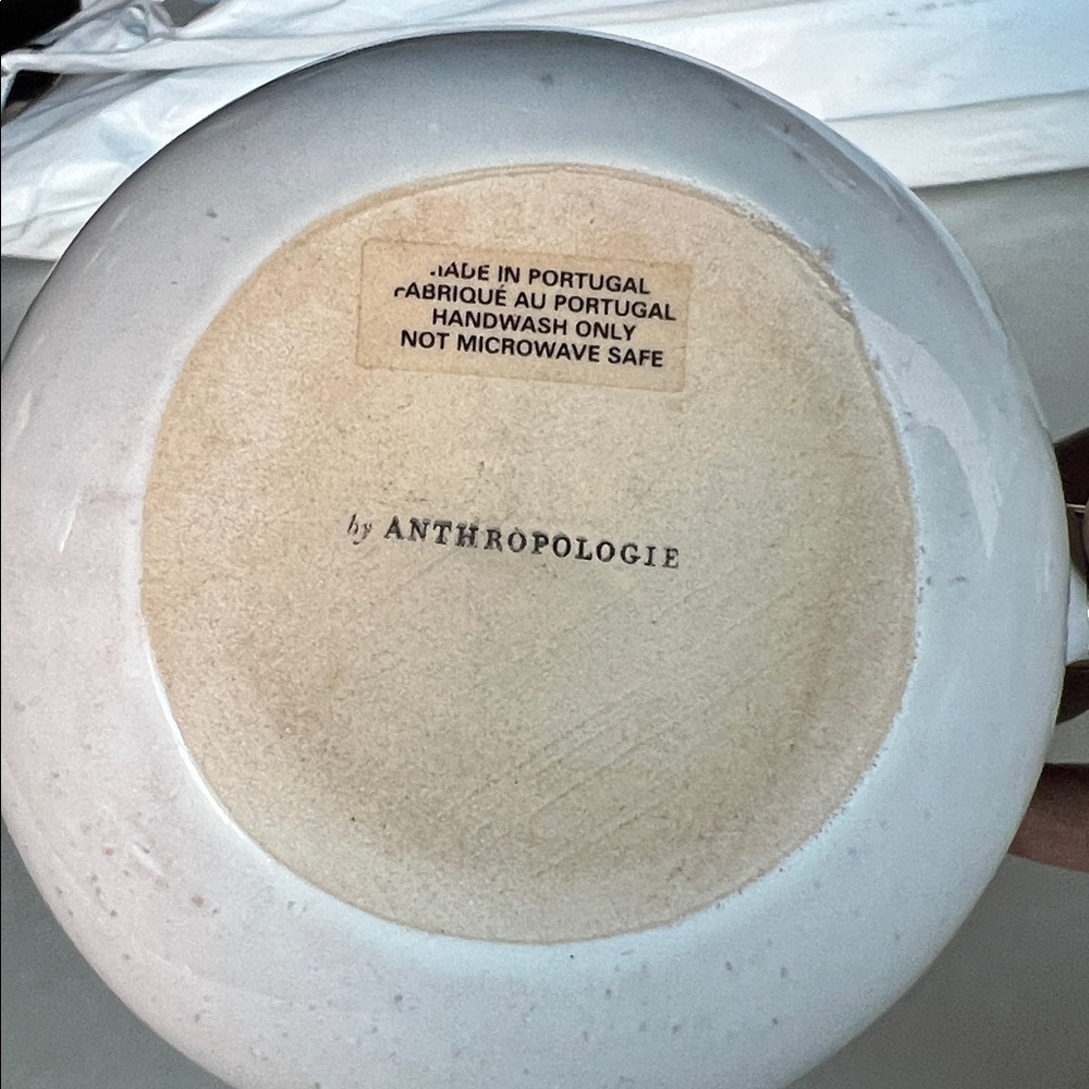 Anthropologie Perasima mug white opalescent ceramic with a gold handle and rim - Picture 10 of 13